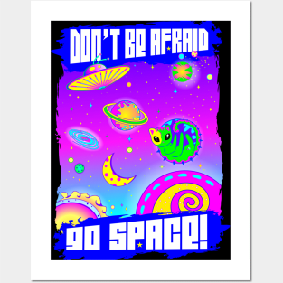 Go space - space alien cat and UFO Posters and Art